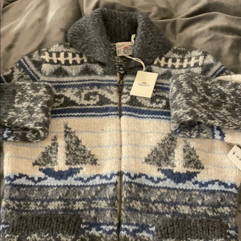 NWT Faherty Hand Knit Zippered Alpaca Cardigan
